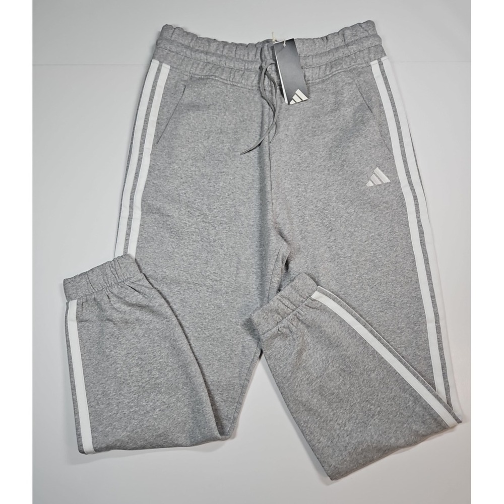 Adidas Essentials Womens Grey 3 Stripe Joggers Fleece Sweatpants Size Large NWT